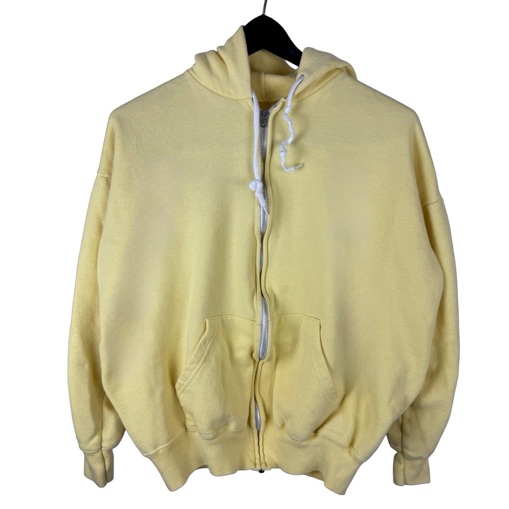 Vintage 1970s Pannill Made In USA Blank Yellow Full Zip Essential Hoodie Size XL - Picture 1 of 9